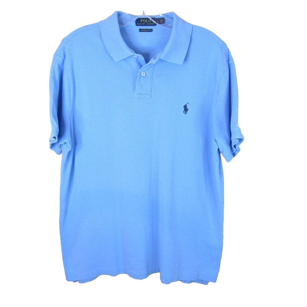 Vintage Polo Ralph Lauren Custom Slim Fit Short Sleeve Polo Shirt Men's L Blue - Picture 1 of 7